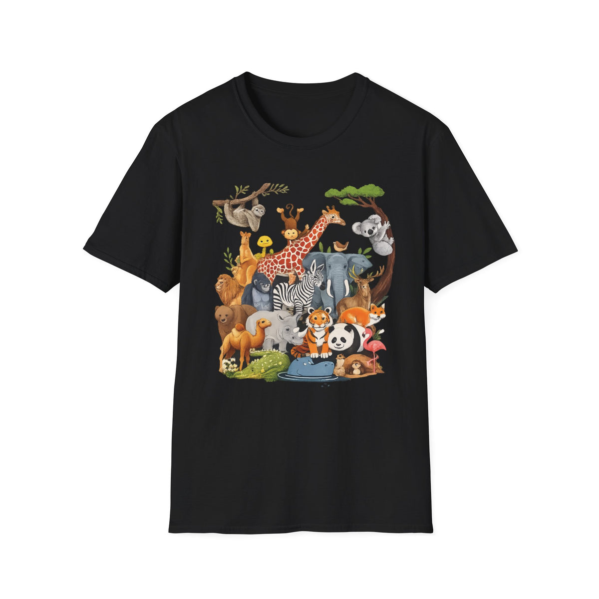 Safari Jungle Animals T-Shirt — Cute Giraffe, Zebra & Elephant Graphic Tee