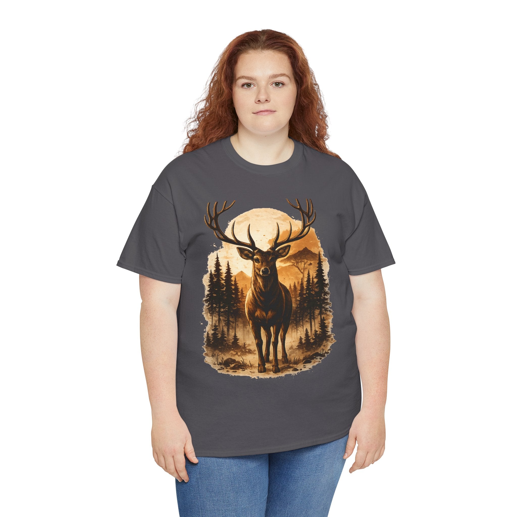 Deer Sunset Graphic Tee — Wilderness Stag Nature T-Shirt