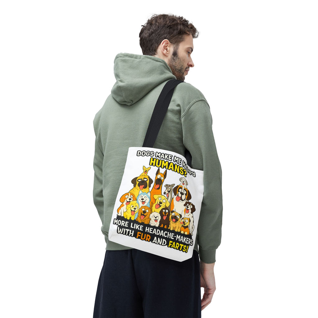 Dog Lover Tote Bag — "Dogs Make Me Happy, Humans? More Like Headache-Makers" Cute Cartoon Dogs