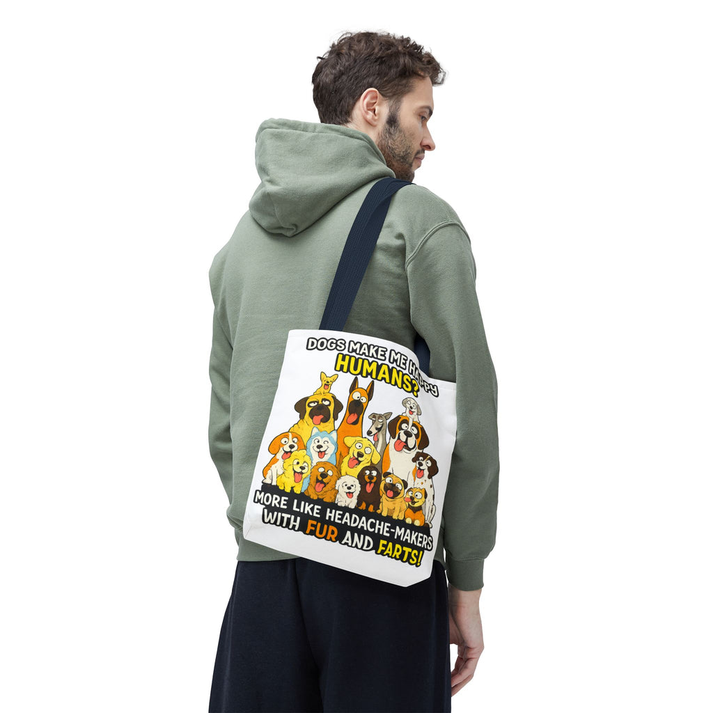 Dog Lover Tote Bag — "Dogs Make Me Happy, Humans? More Like Headache-Makers" Cute Cartoon Dogs