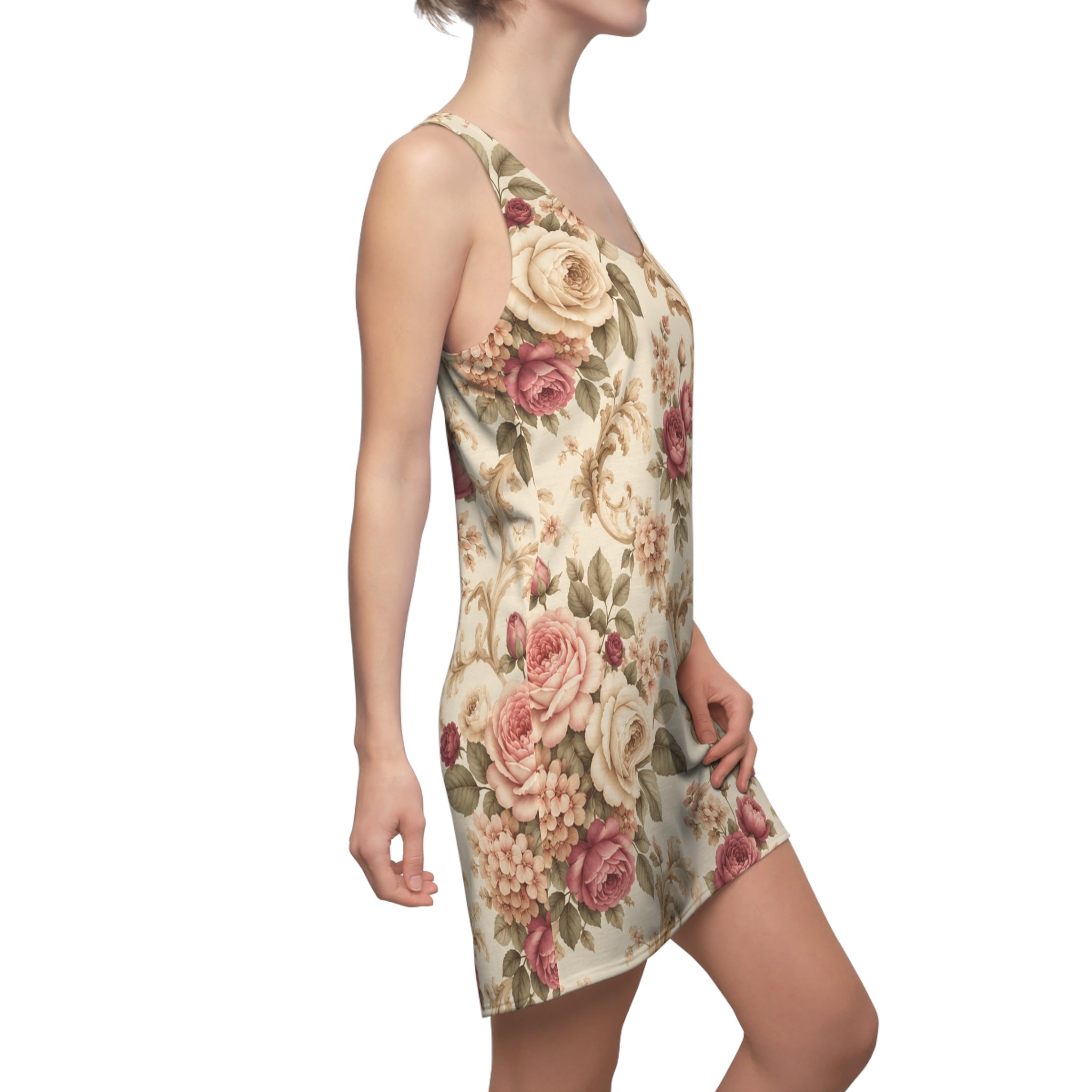 Floral Vintage Racerback Dress — Cream Rose All-Over Print