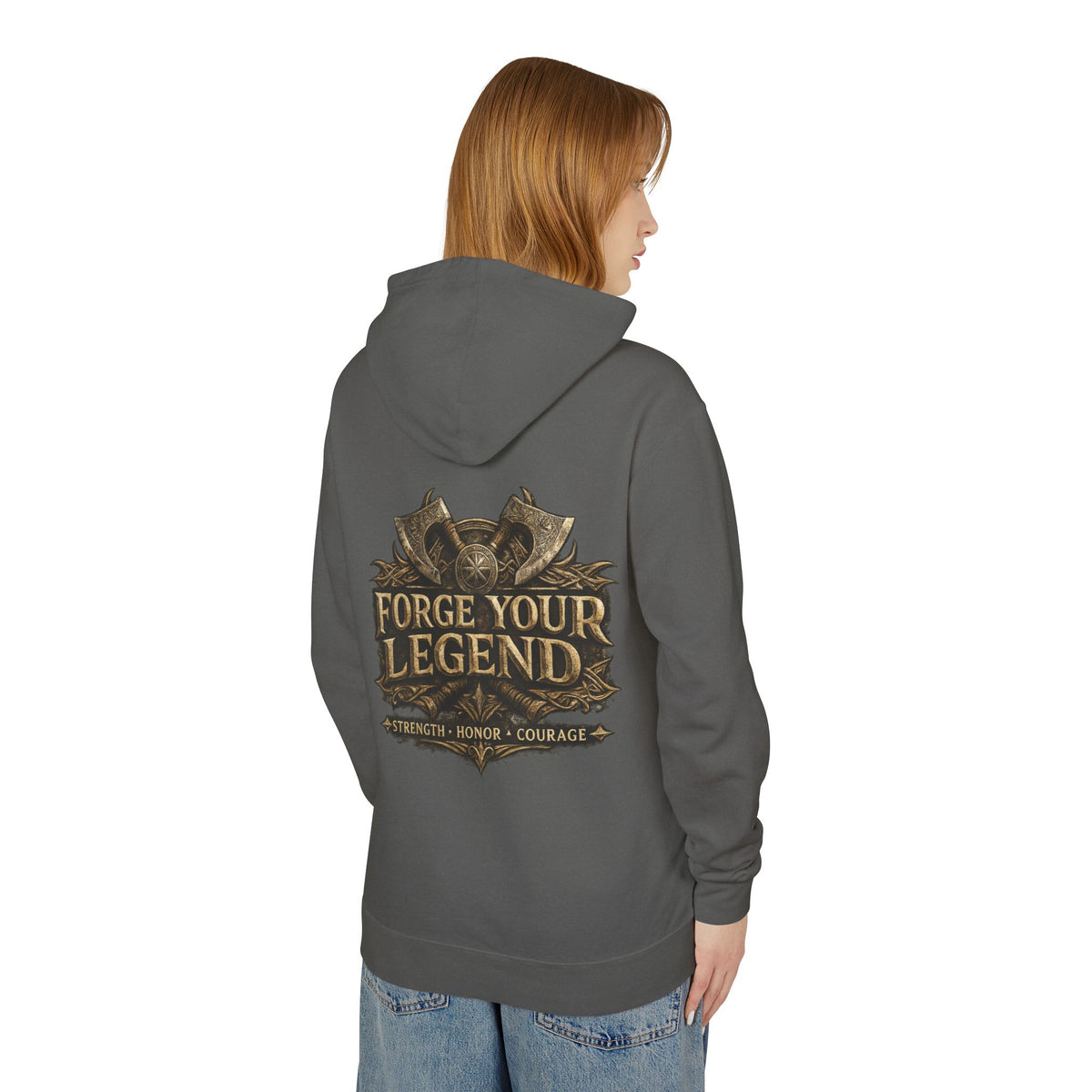 Viking Warrior Hoodie — "Forge Your Legend" Shield & Helmet Sweatshirt