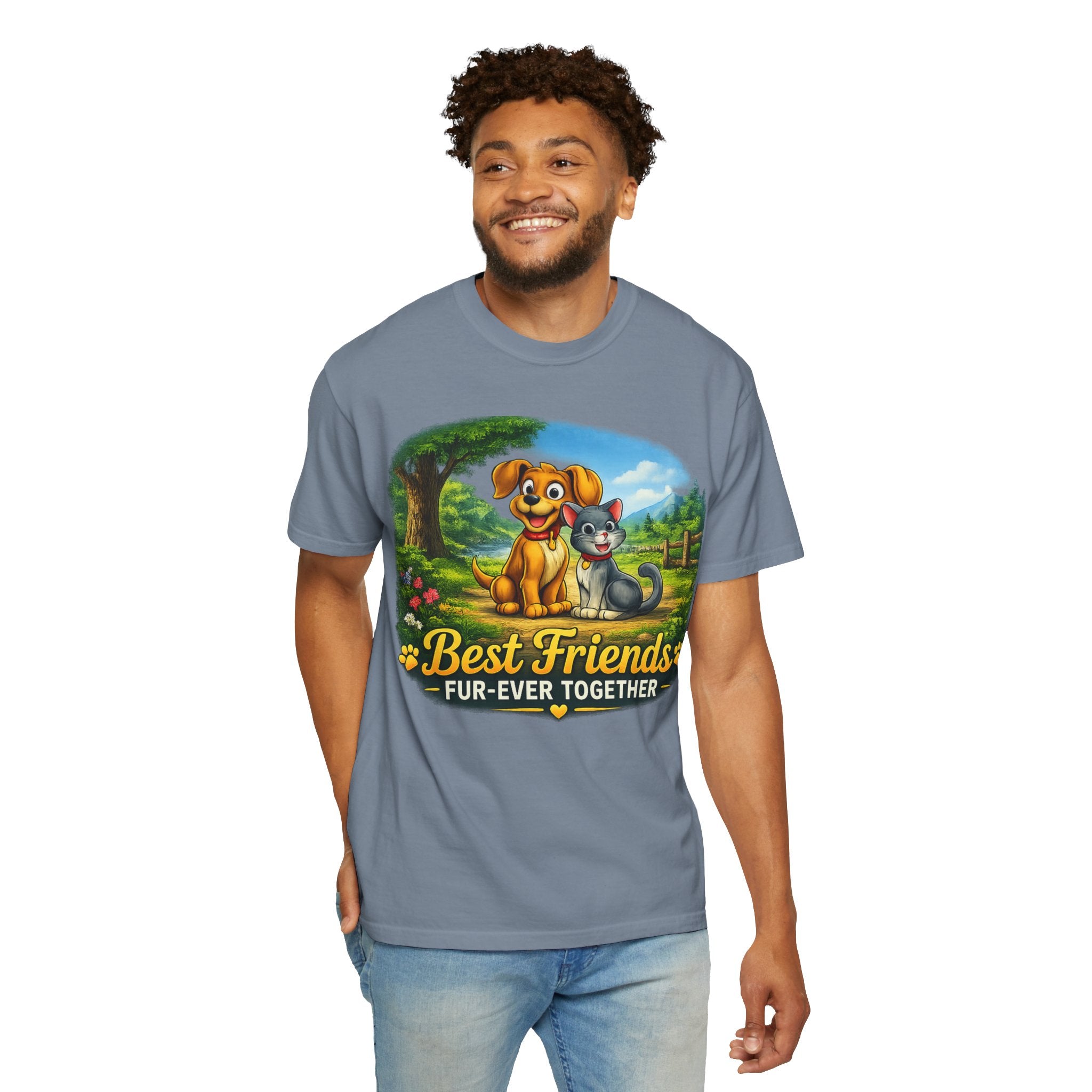 Best Friends T-Shirt — "Fur-Ever Together" Cute Dog & Cat Graphic Tee