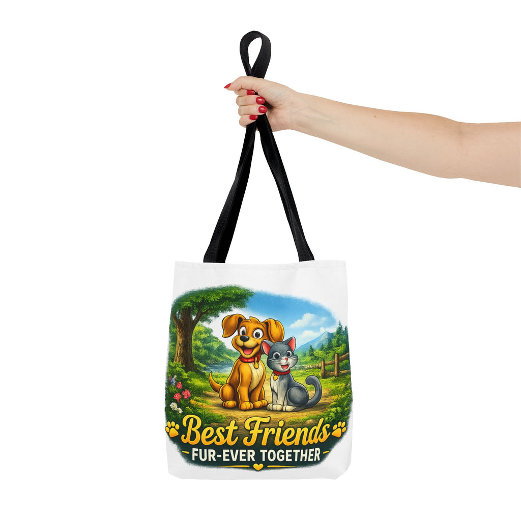 Tote Bag — "Best Friends Fur-Ever Together" Cute Dog & Cat Pet Lover Tote