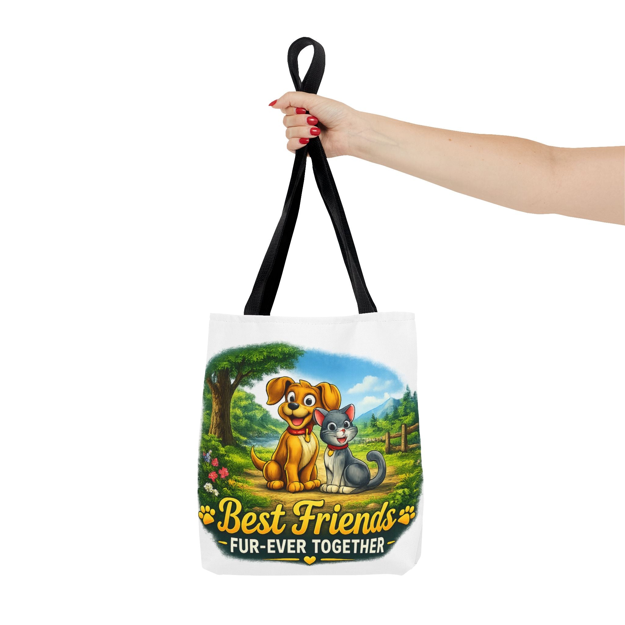 Tote Bag — "Best Friends Fur-Ever Together" Cute Dog & Cat Pet Lover Tote