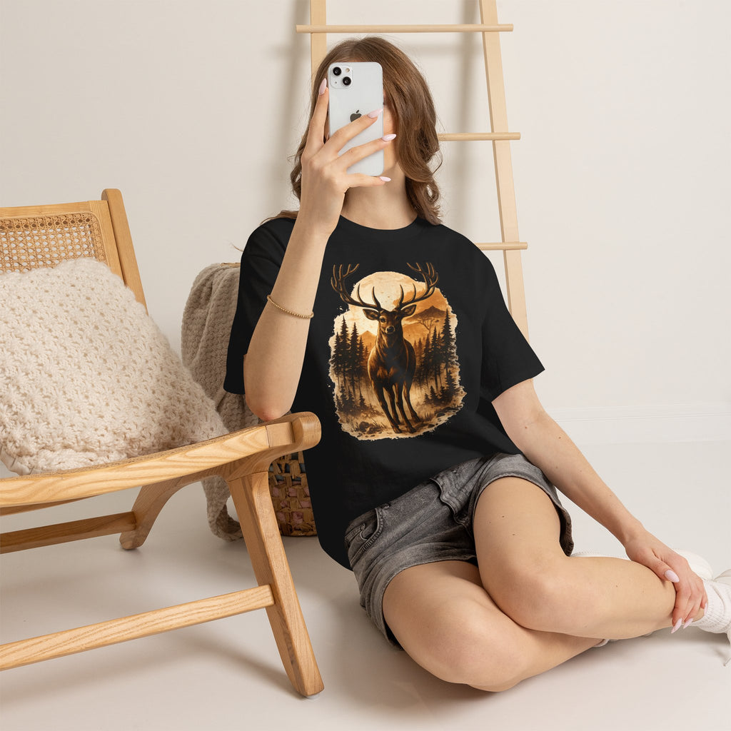 Deer Sunset Graphic Tee — Wilderness Stag Nature T-Shirt