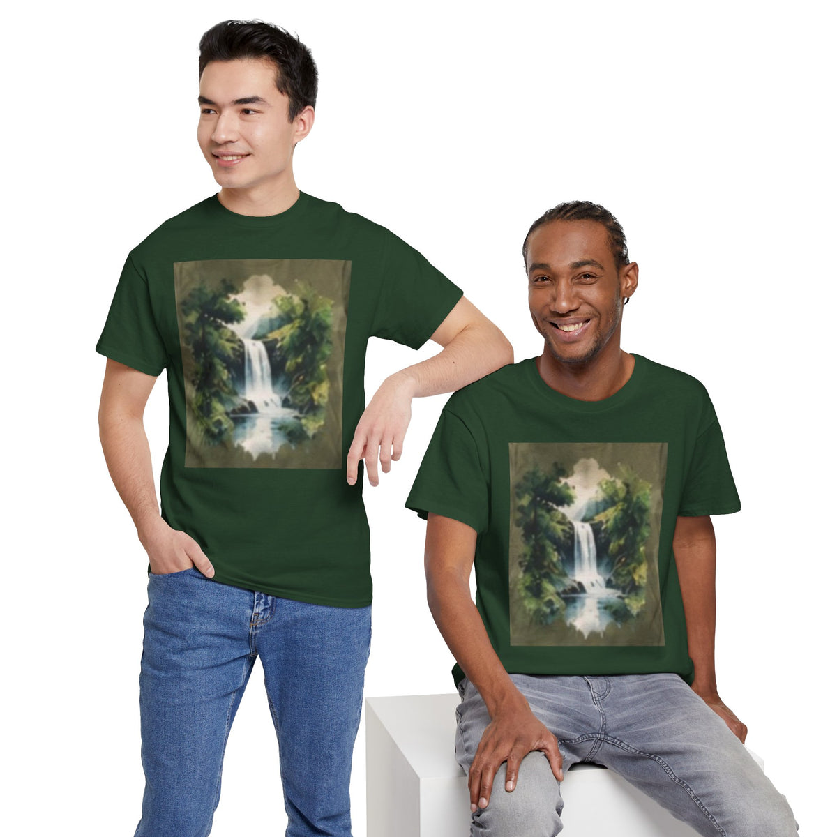 Waterfall Landscape T-Shirt — Vintage Forest Nature Tee