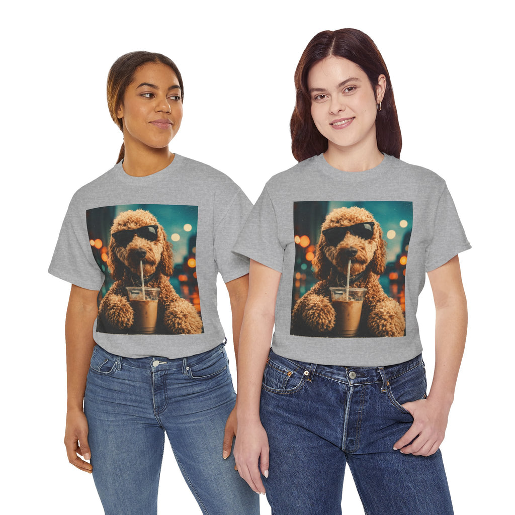 Dog with Coffee T-Shirt — Cool Poodle Drinking Iced Coffee Graphic Tee