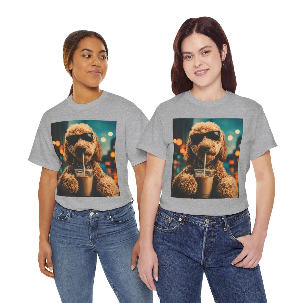 Dog with Coffee T-Shirt — Cool Poodle Drinking Iced Coffee Graphic Tee