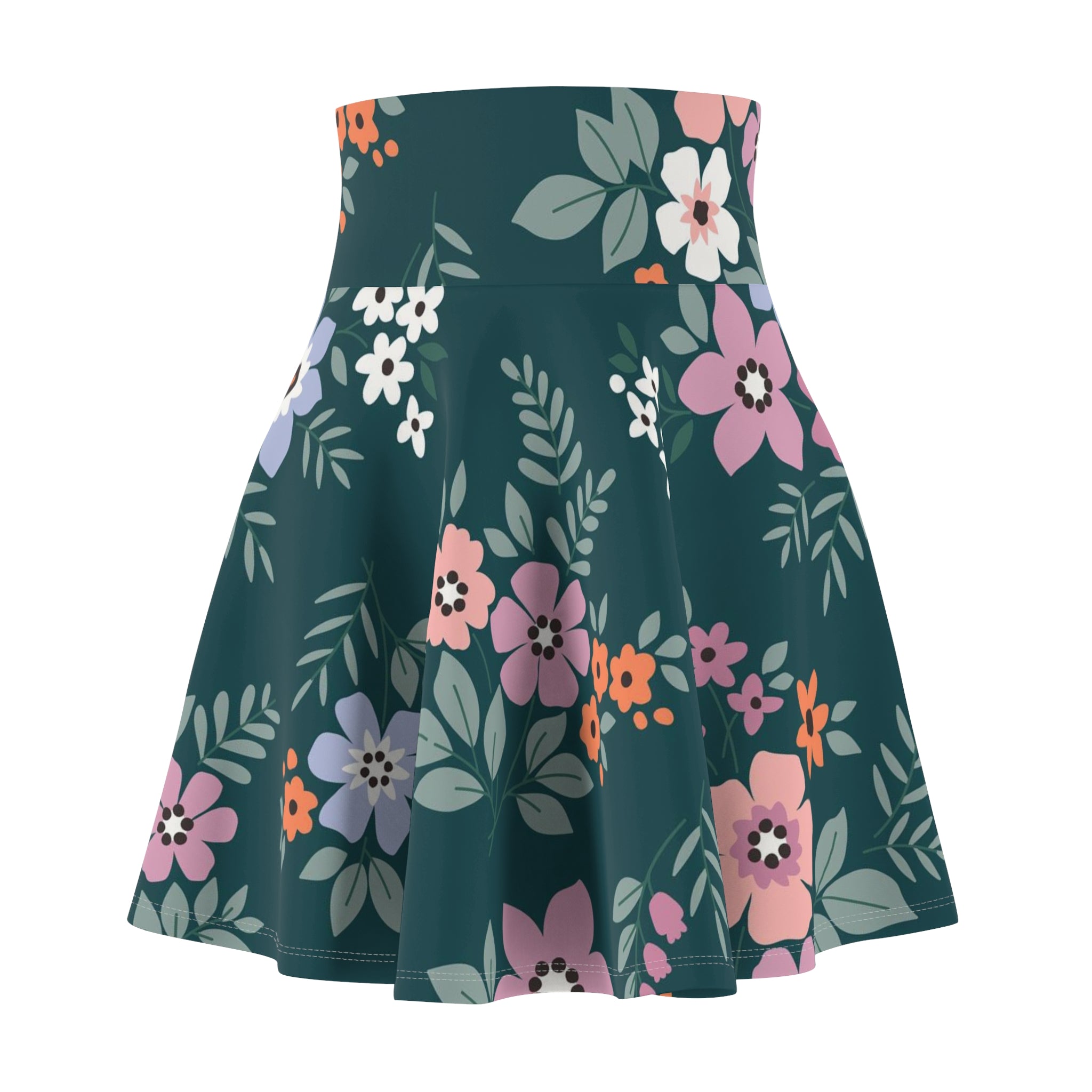 Floral Teal Skater Skirt — Pink & Peach Blossom AOP