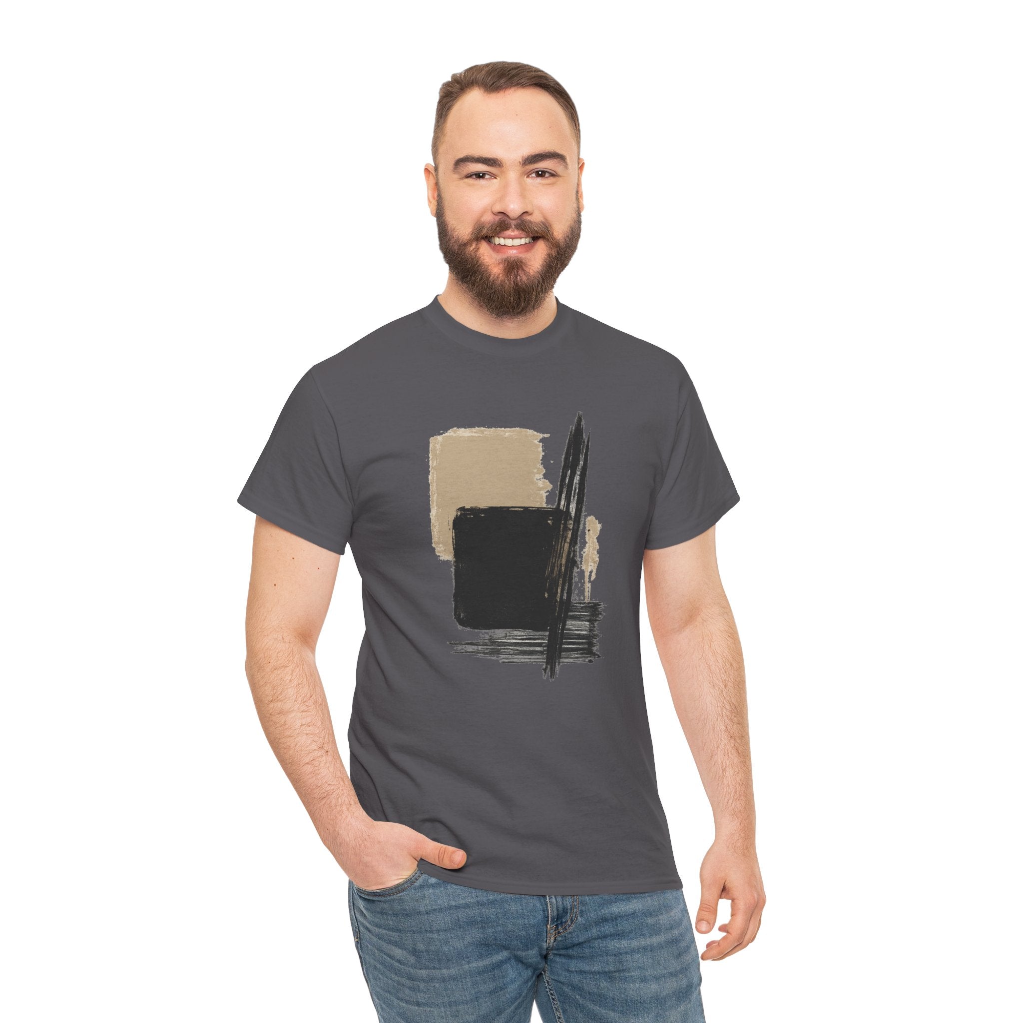 Abstract Brushstroke Tee — Minimal Neutral Art Graphic T-Shirt
