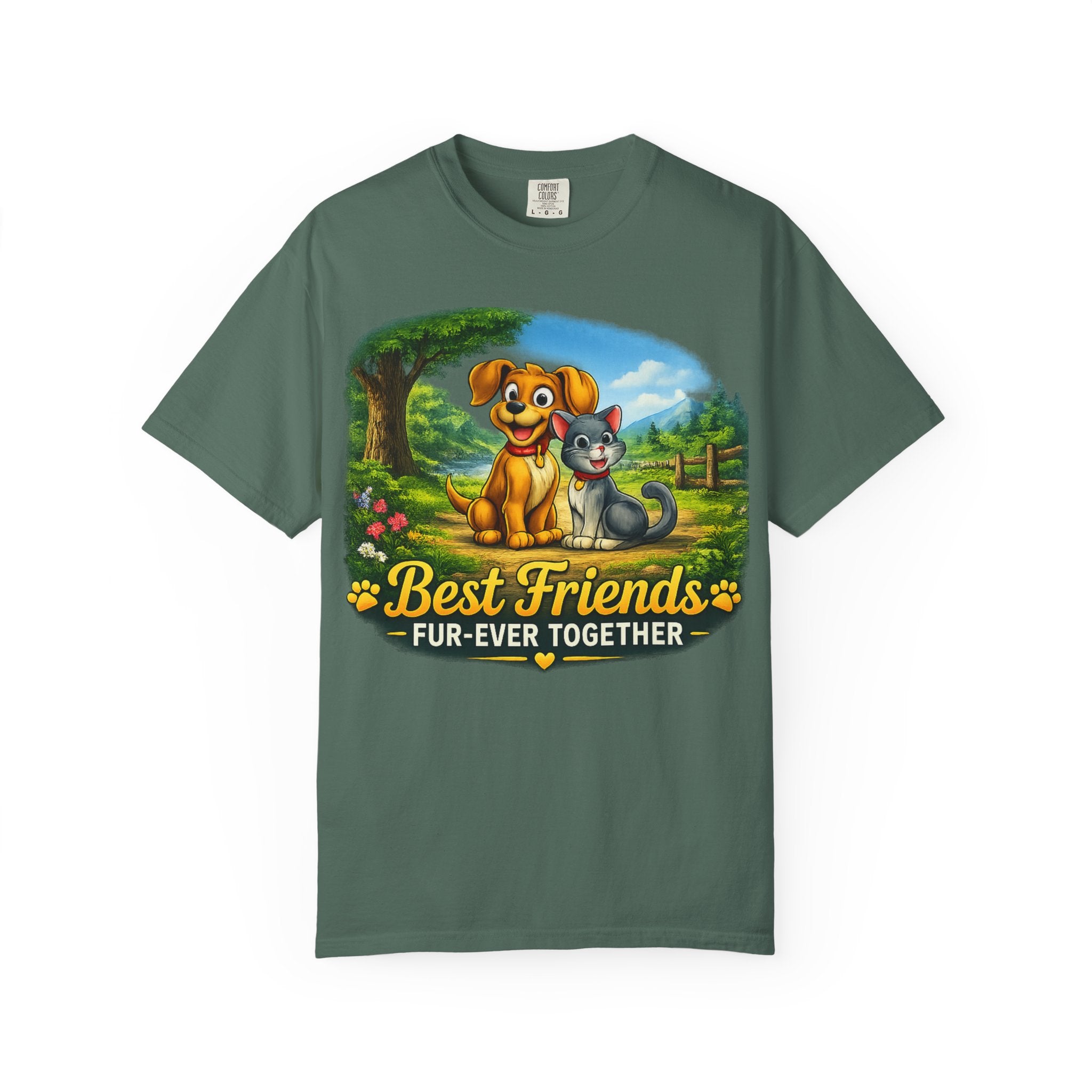 Best Friends T-Shirt — "Fur-Ever Together" Cute Dog & Cat Graphic Tee