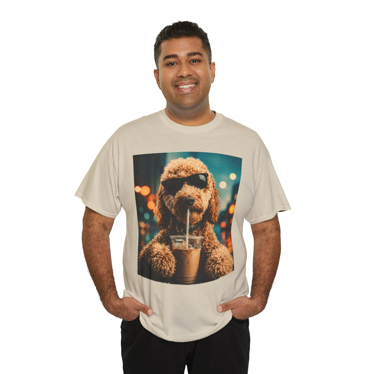 Dog with Coffee T-Shirt — Cool Poodle Drinking Iced Coffee Graphic Tee