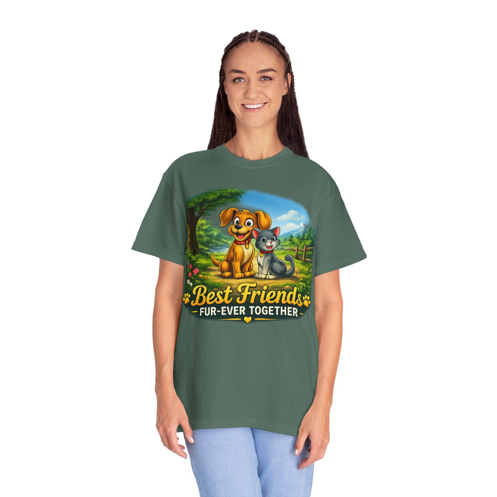 Best Friends T-Shirt — "Fur-Ever Together" Cute Dog & Cat Graphic Tee