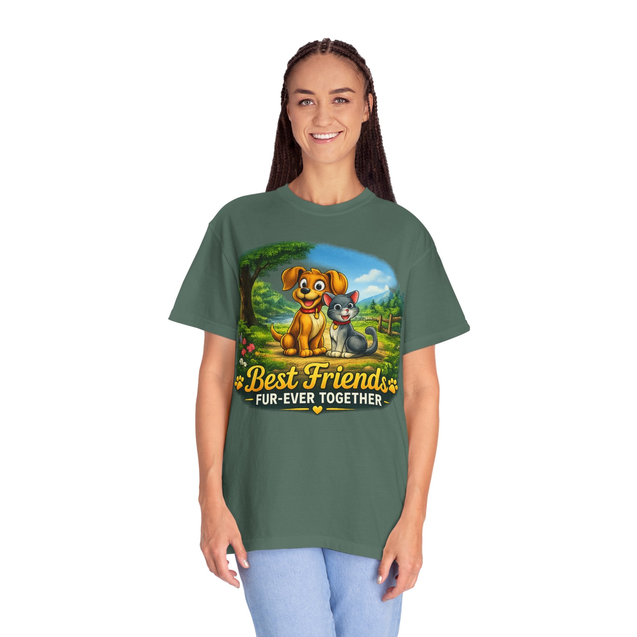 Best Friends T-Shirt — "Fur-Ever Together" Cute Dog & Cat Graphic Tee