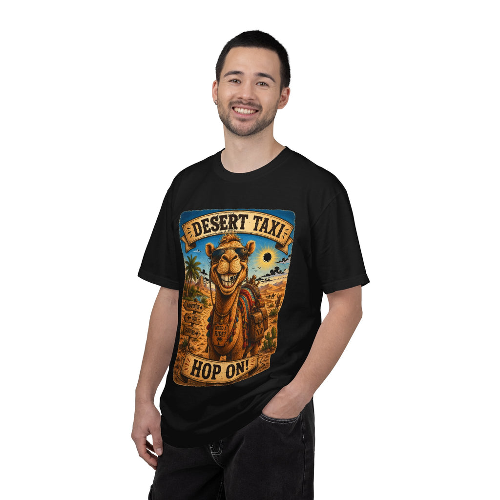 Desert Taxi Camel T-Shirt — 'Hop On!' Retro Desert Travel Tee