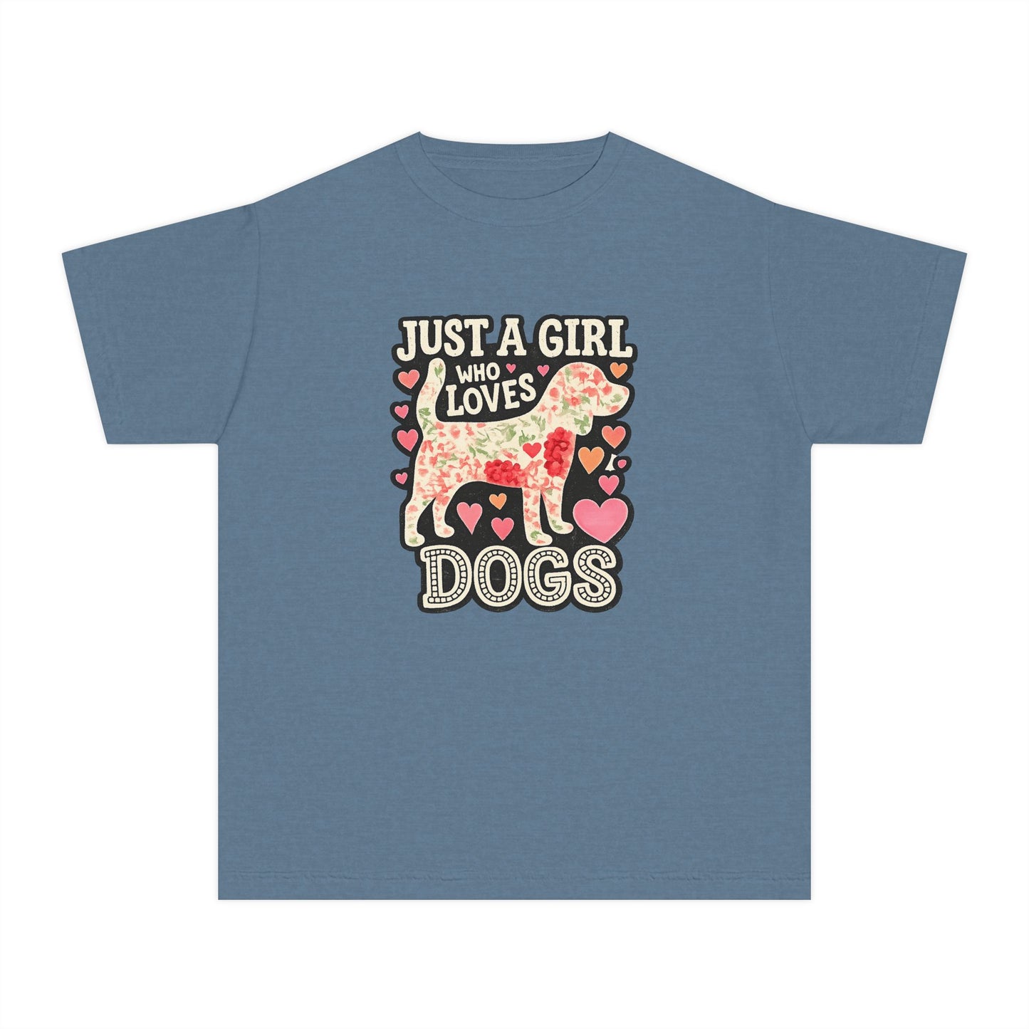 Youth Tee — "Just a Girl Who Loves Dogs" Cute Heart Dog Graphic