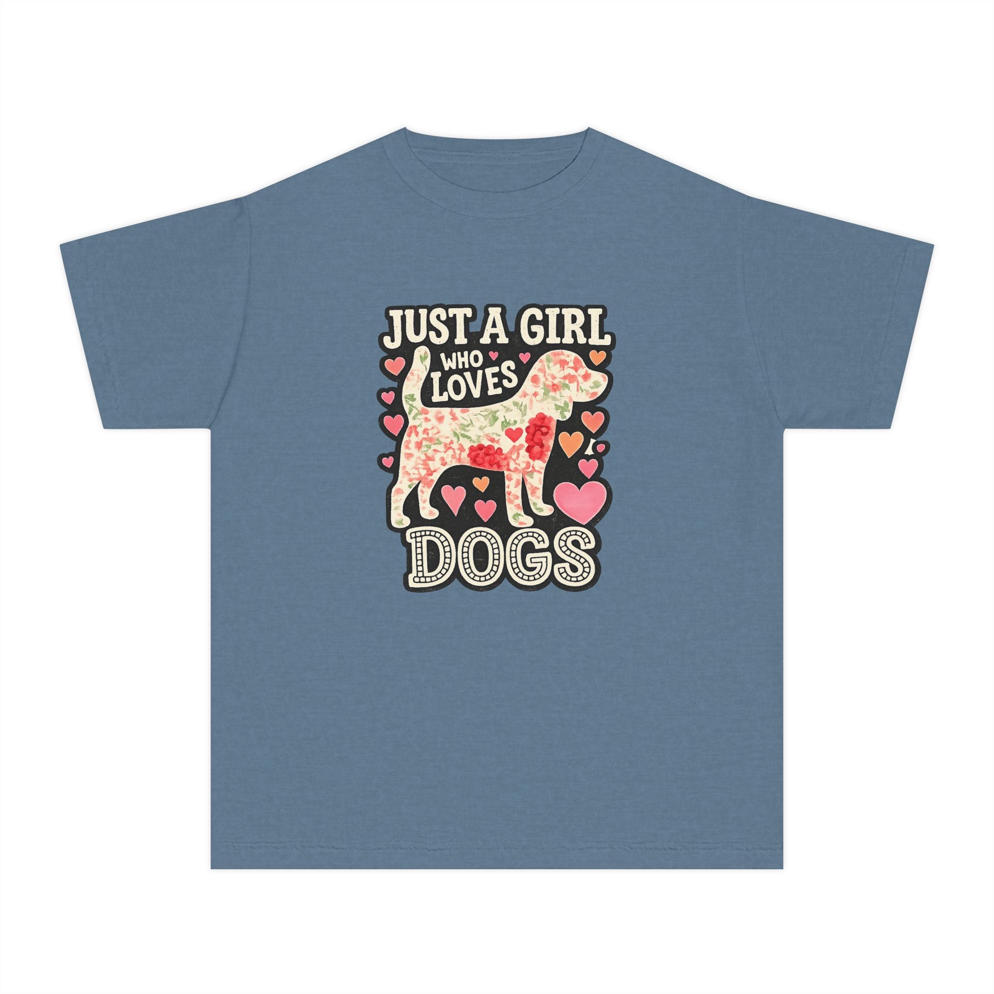 Youth Tee — "Just a Girl Who Loves Dogs" Cute Heart Dog Graphic