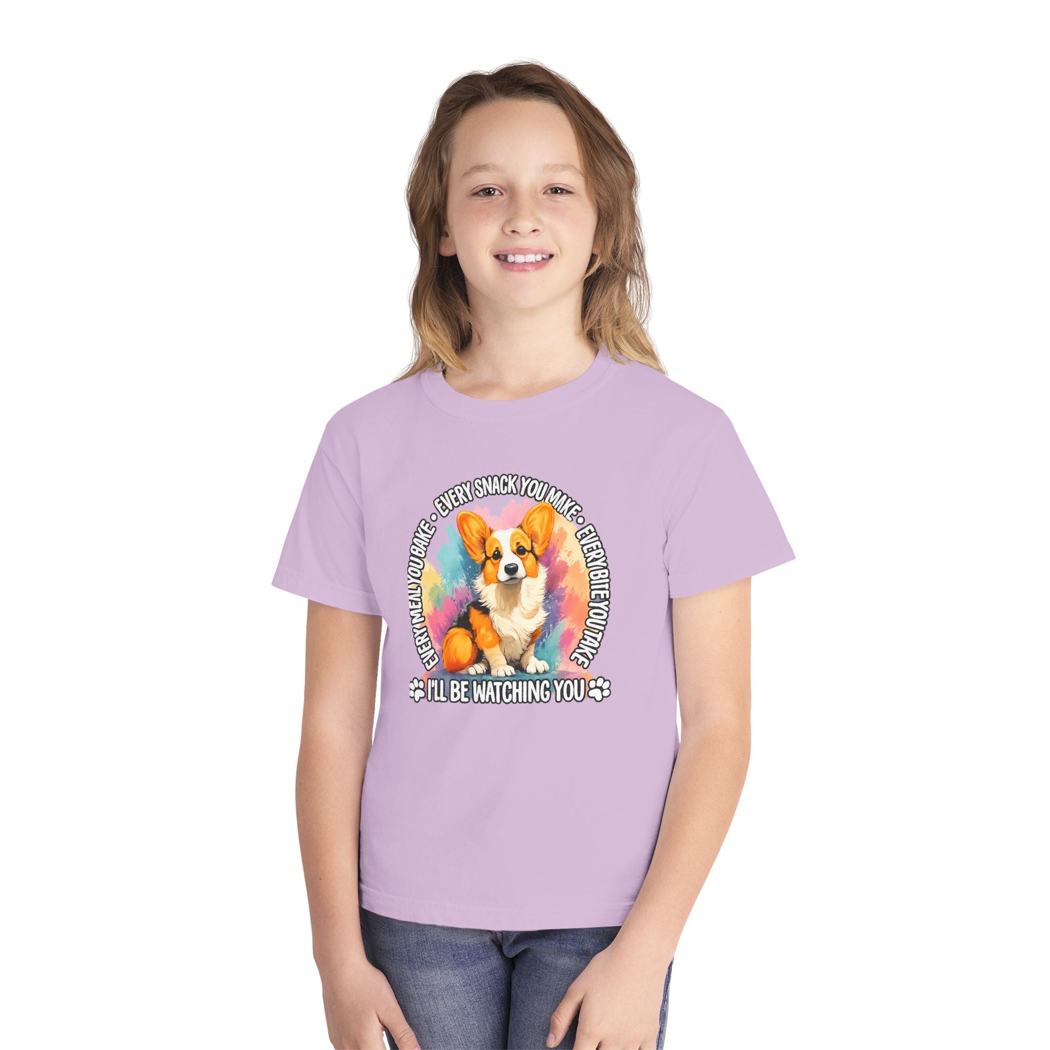 Corgi Snack Watch Youth Tee — "I'll Be Watching You" Cute Dog Graphic Shirt