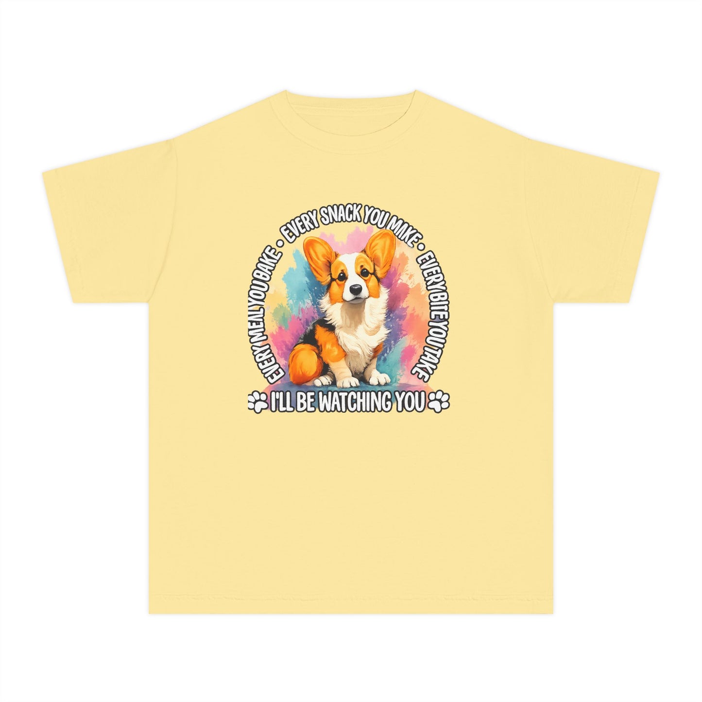 Corgi Snack Watch Youth Tee — "I'll Be Watching You" Cute Dog Graphic Shirt