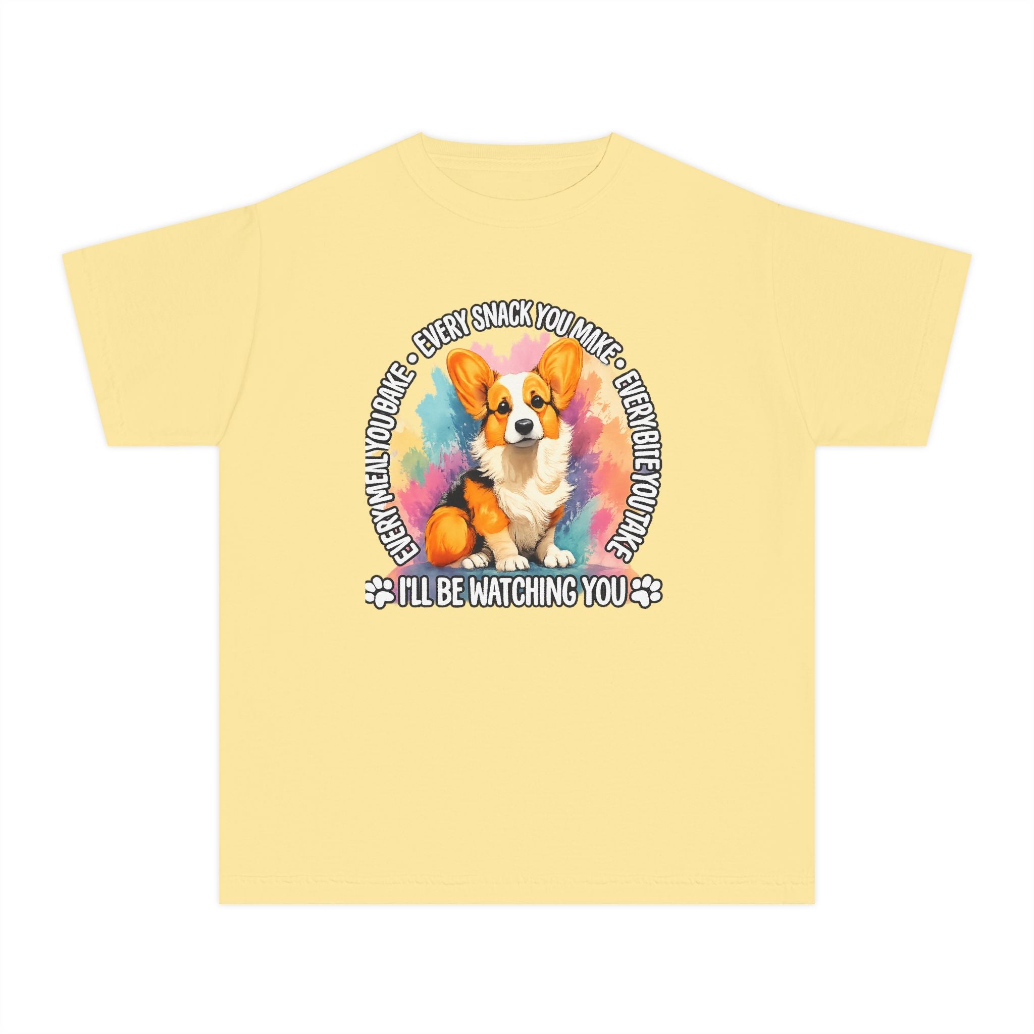Corgi Snack Watch Youth Tee — "I'll Be Watching You" Cute Dog Graphic Shirt