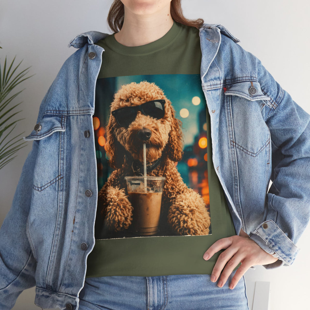 Dog with Coffee T-Shirt — Cool Poodle Drinking Iced Coffee Graphic Tee