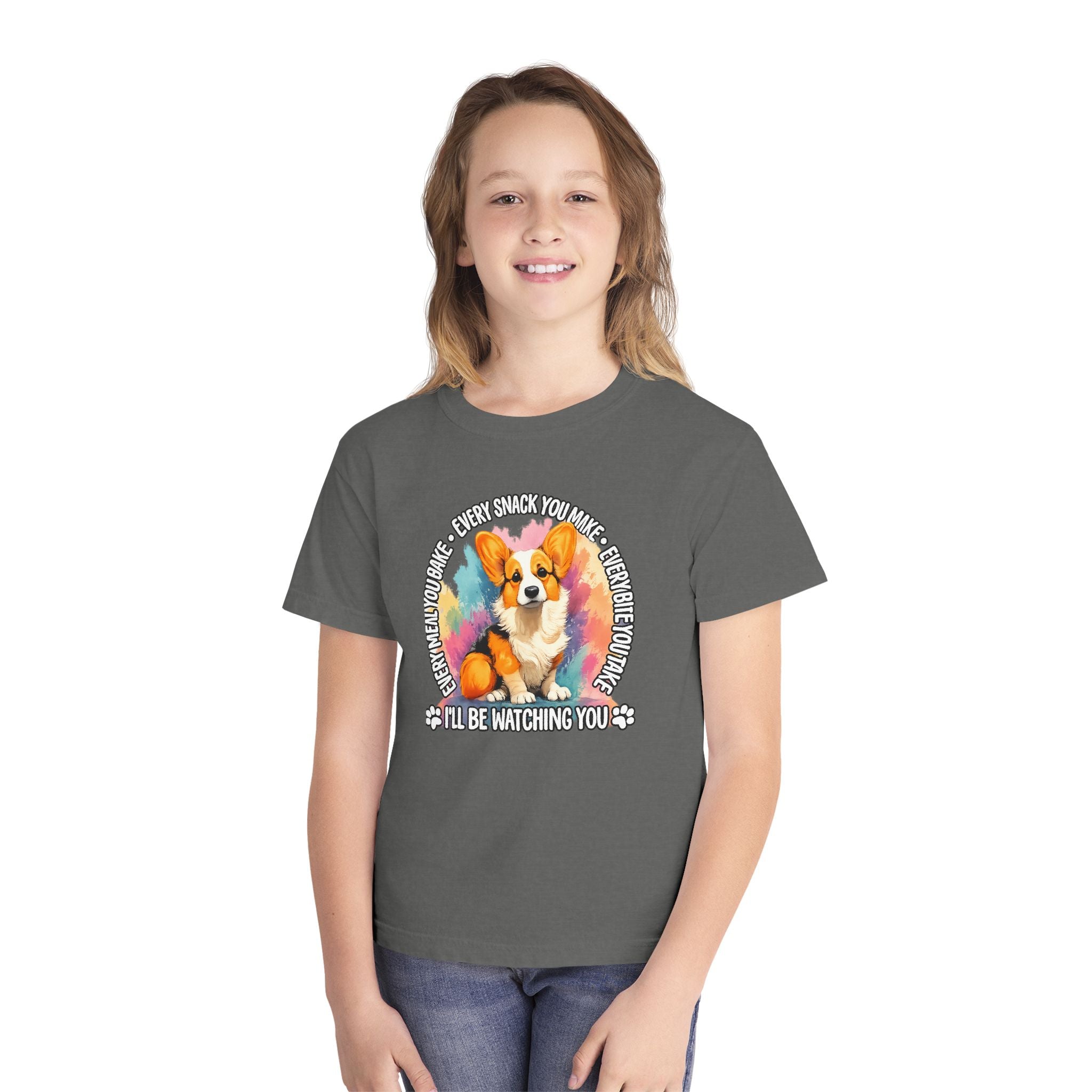 Corgi Snack Watch Youth Tee — "I'll Be Watching You" Cute Dog Graphic Shirt