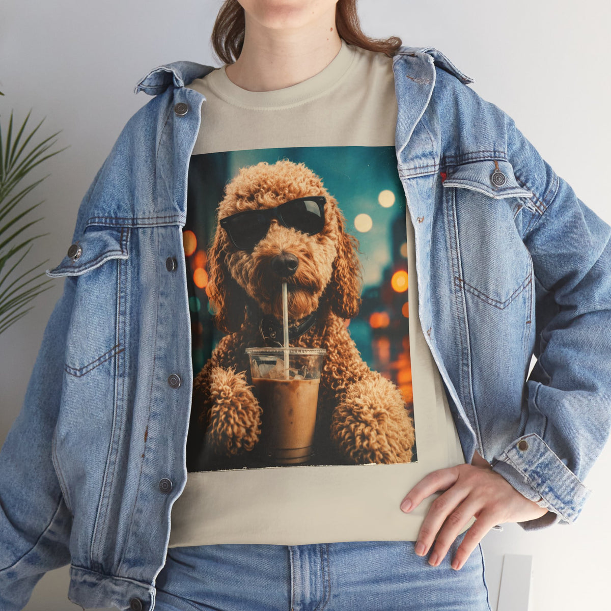 Dog with Coffee T-Shirt — Cool Poodle Drinking Iced Coffee Graphic Tee