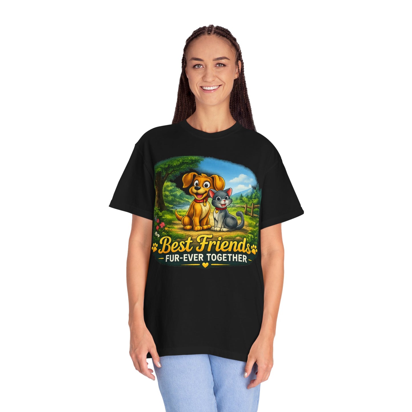 Best Friends T-Shirt — "Fur-Ever Together" Cute Dog & Cat Graphic Tee