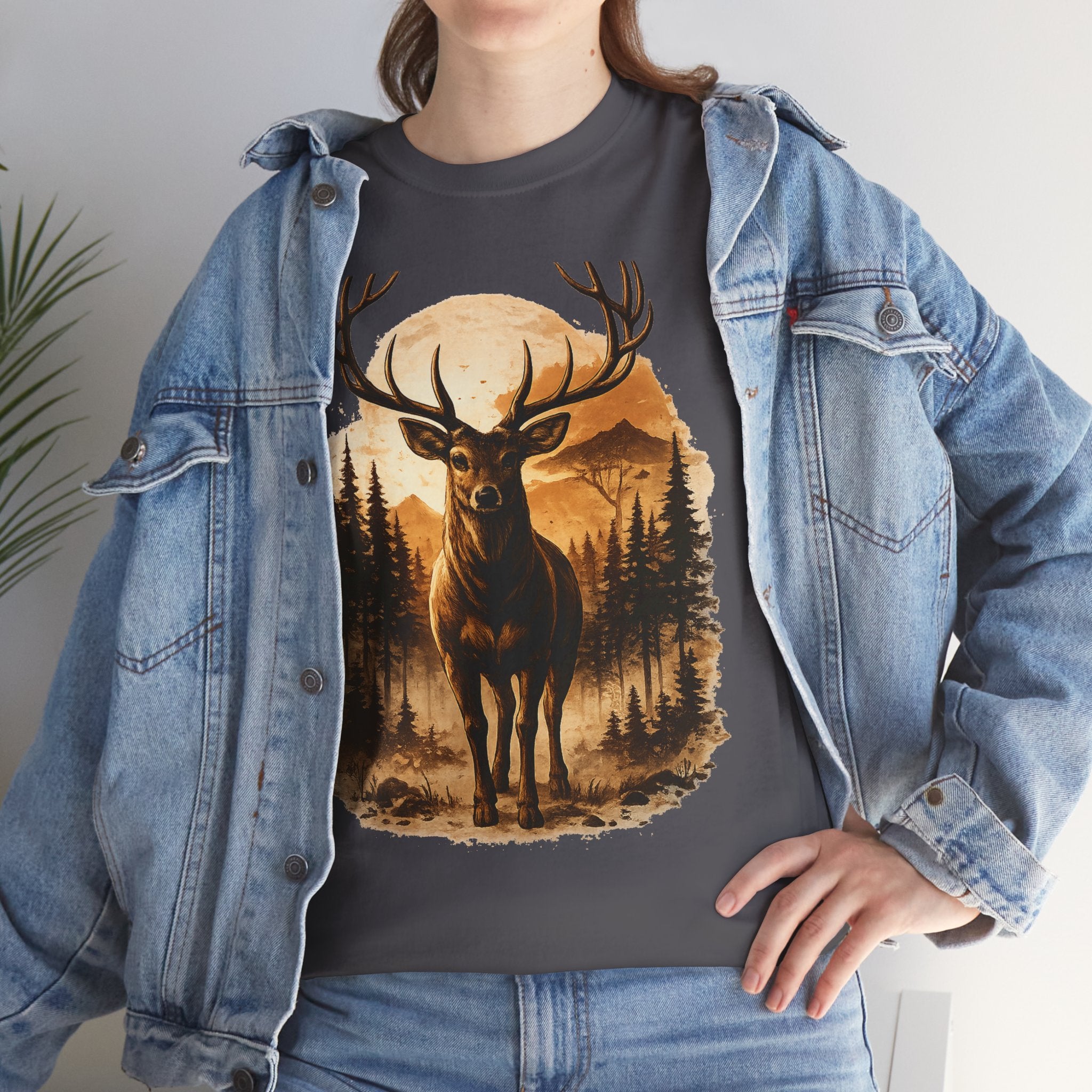 Deer Sunset Graphic Tee — Wilderness Stag Nature T-Shirt
