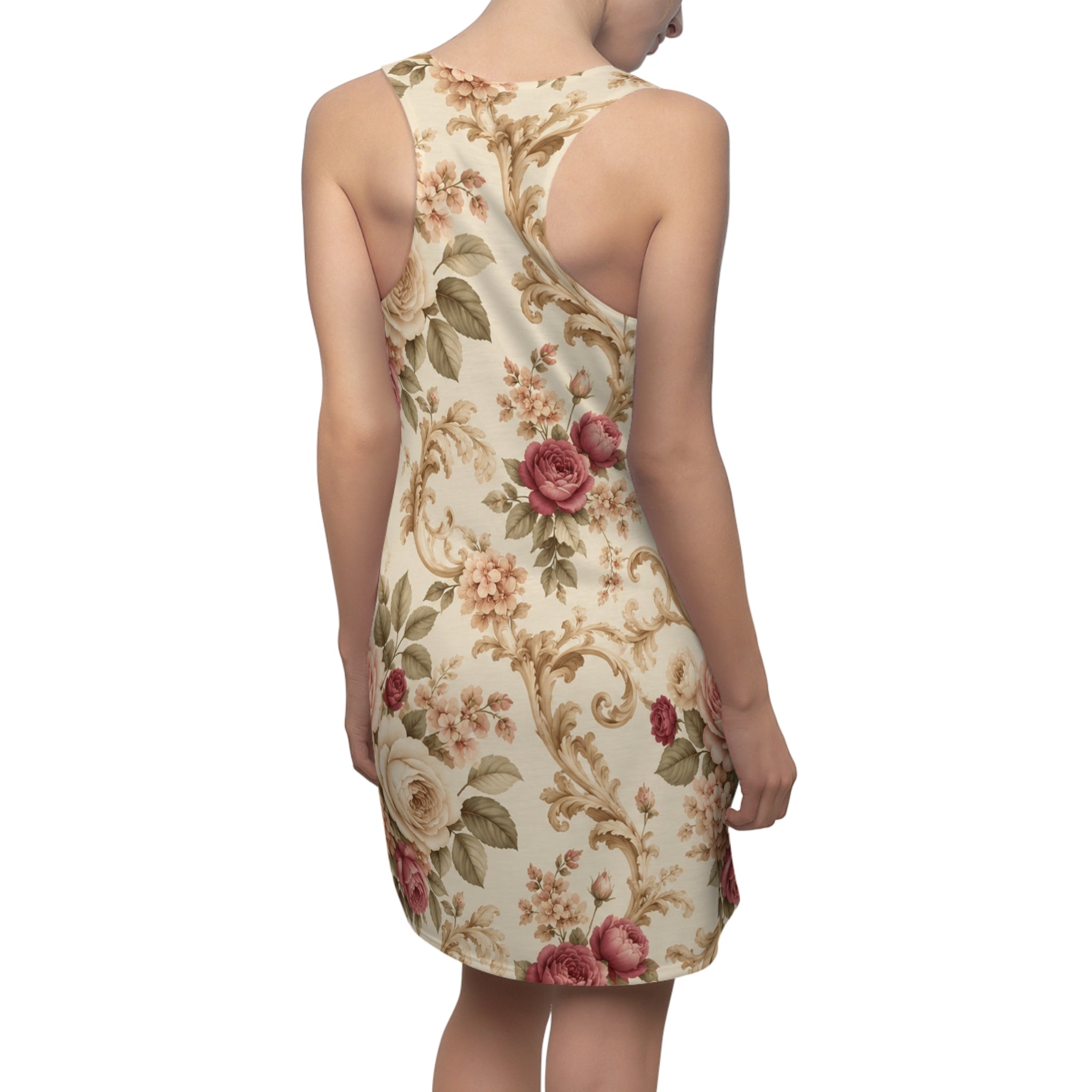 Floral Vintage Racerback Dress — Cream Rose All-Over Print