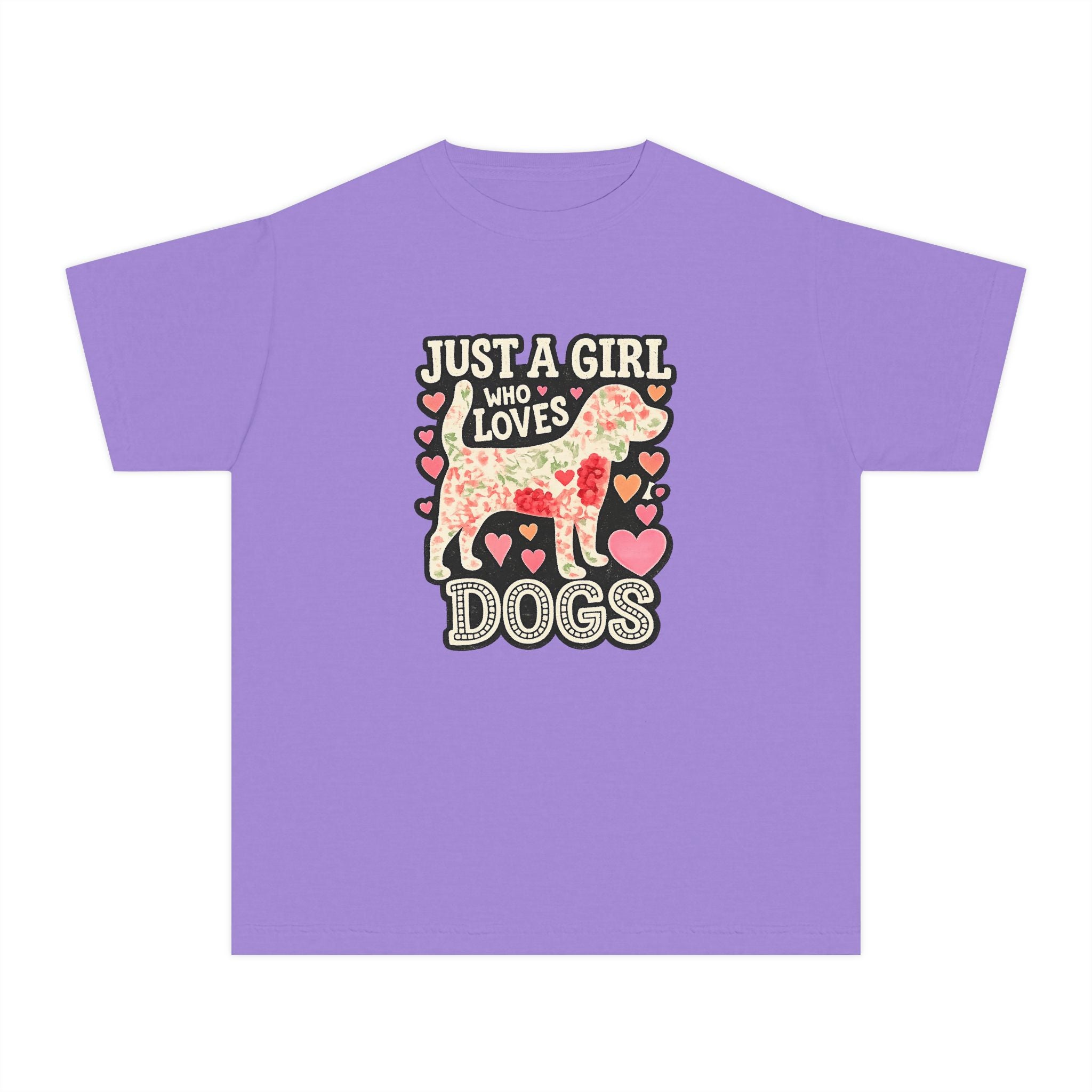 Youth Tee — "Just a Girl Who Loves Dogs" Cute Heart Dog Graphic