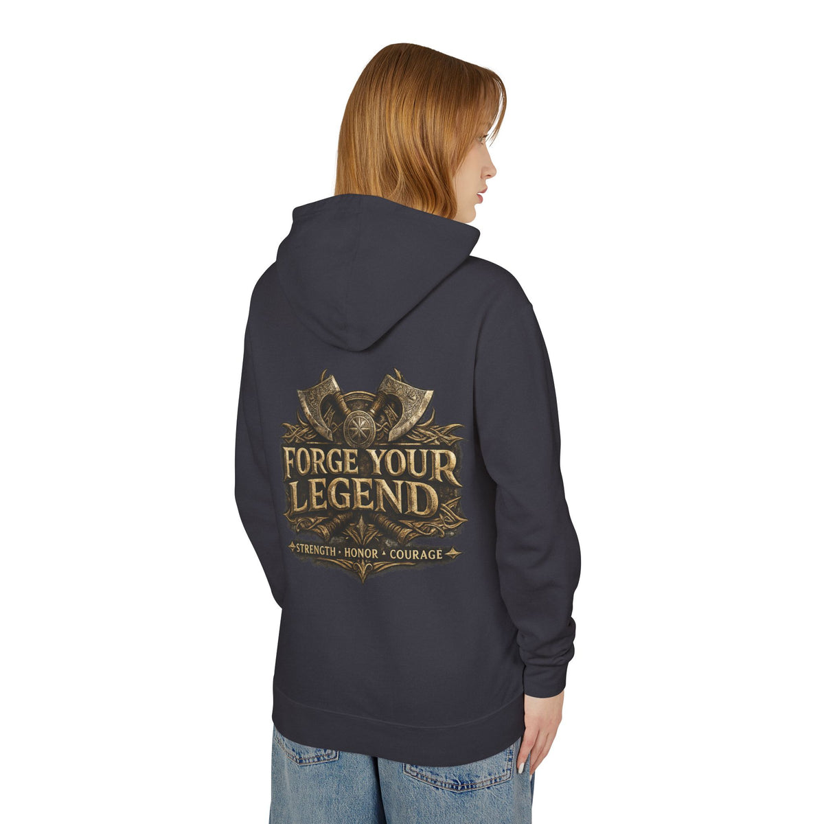 Viking Warrior Hoodie — "Forge Your Legend" Shield & Helmet Sweatshirt