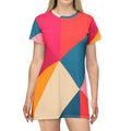 Geometric Colorblock T-Shirt Dress – Bright Abstract AOP