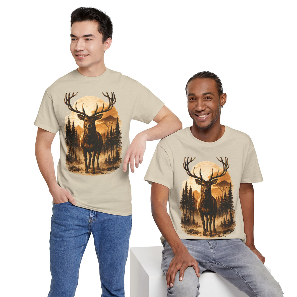Deer Sunset Graphic Tee — Wilderness Stag Nature T-Shirt