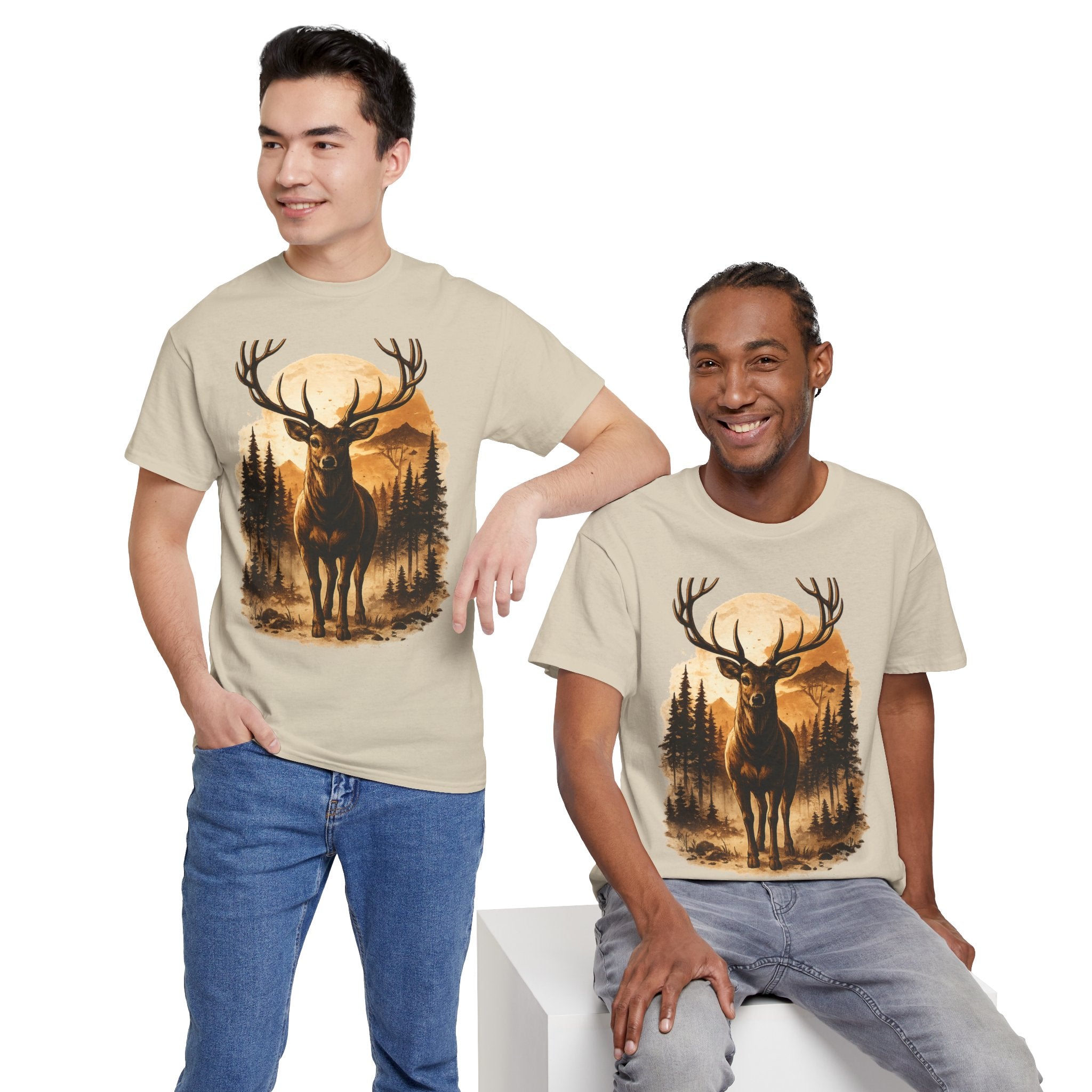 Deer Sunset Graphic Tee — Wilderness Stag Nature T-Shirt