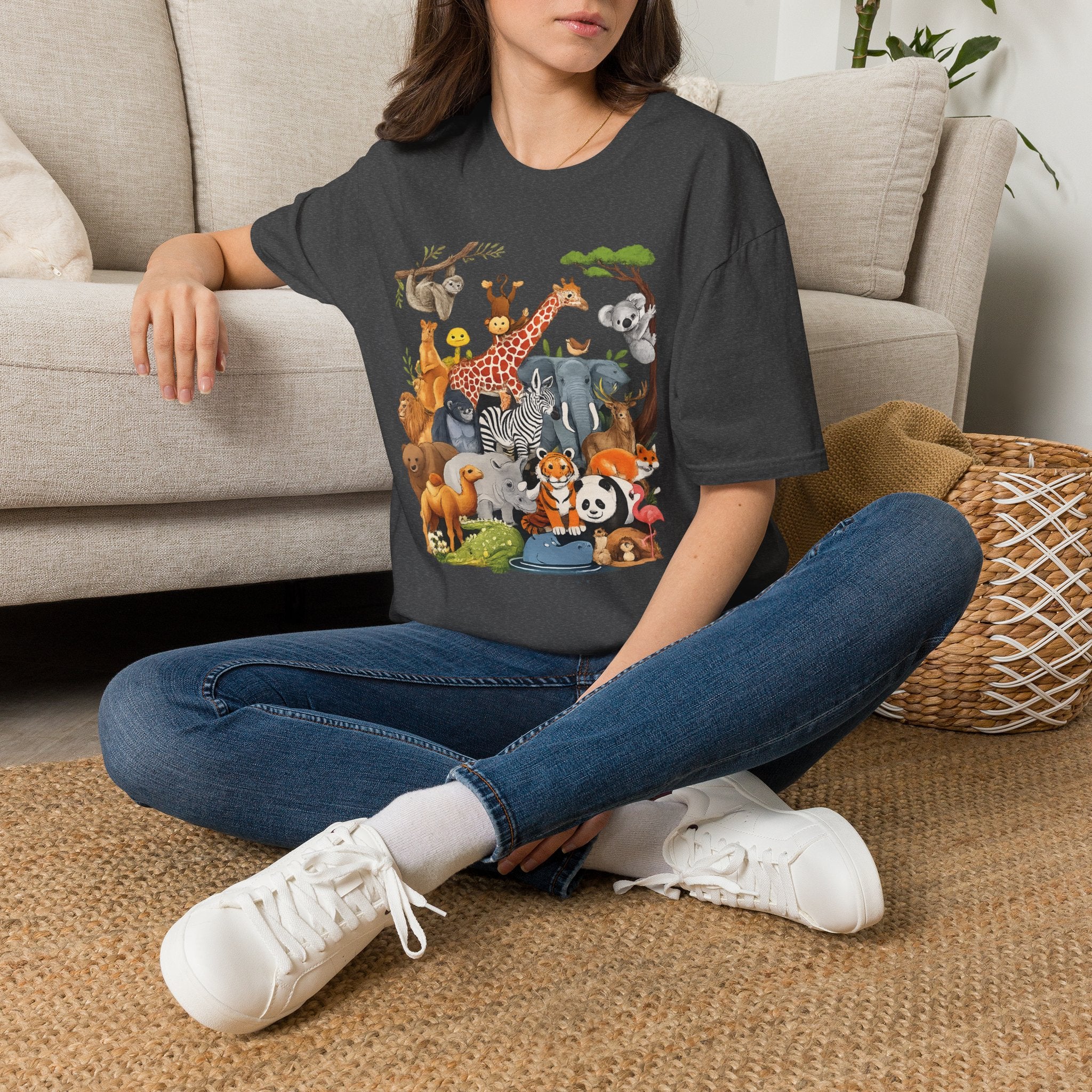 Safari Jungle Animals T-Shirt — Cute Giraffe, Zebra & Elephant Graphic Tee