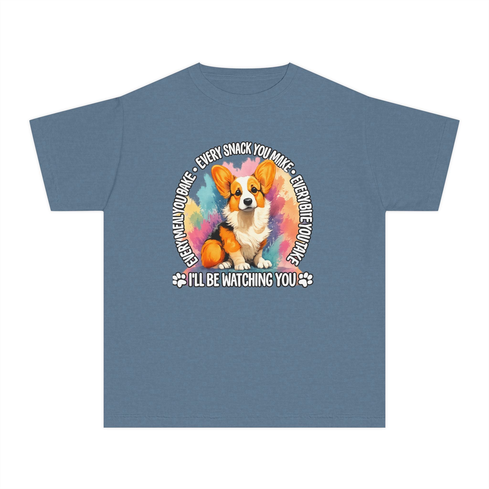 Corgi Snack Watch Youth Tee — "I'll Be Watching You" Cute Dog Graphic Shirt