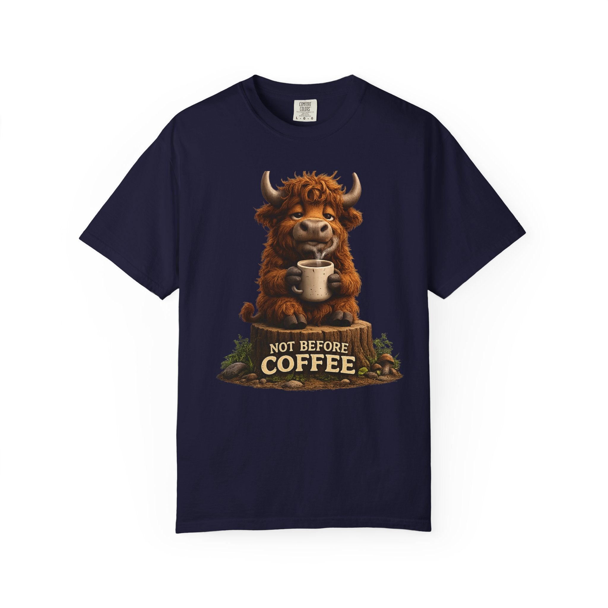 T-Shirt — Cute Highland Cow 'Not Before Coffee' Graphic Tee