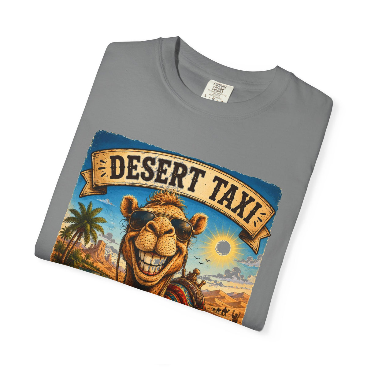 Desert Taxi Camel T-Shirt — 'Hop On!' Retro Desert Travel Tee
