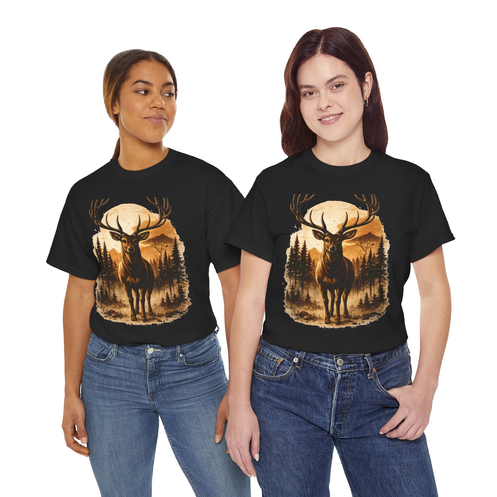 Deer Sunset Graphic Tee — Wilderness Stag Nature T-Shirt