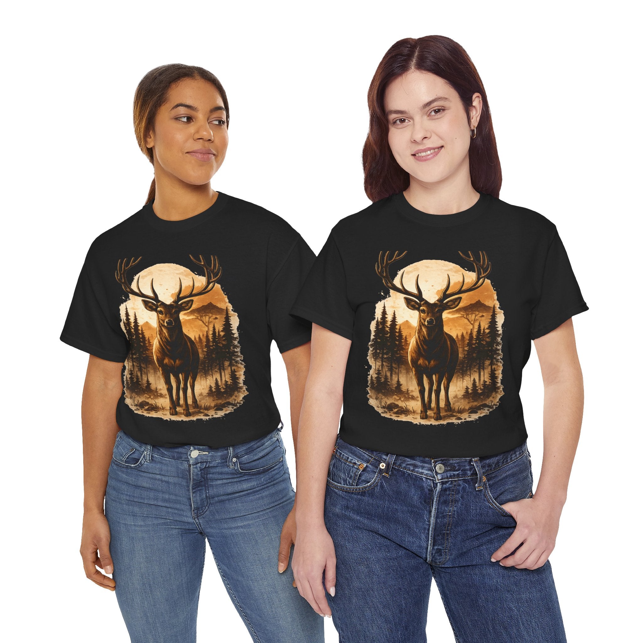 Deer Sunset Graphic Tee — Wilderness Stag Nature T-Shirt