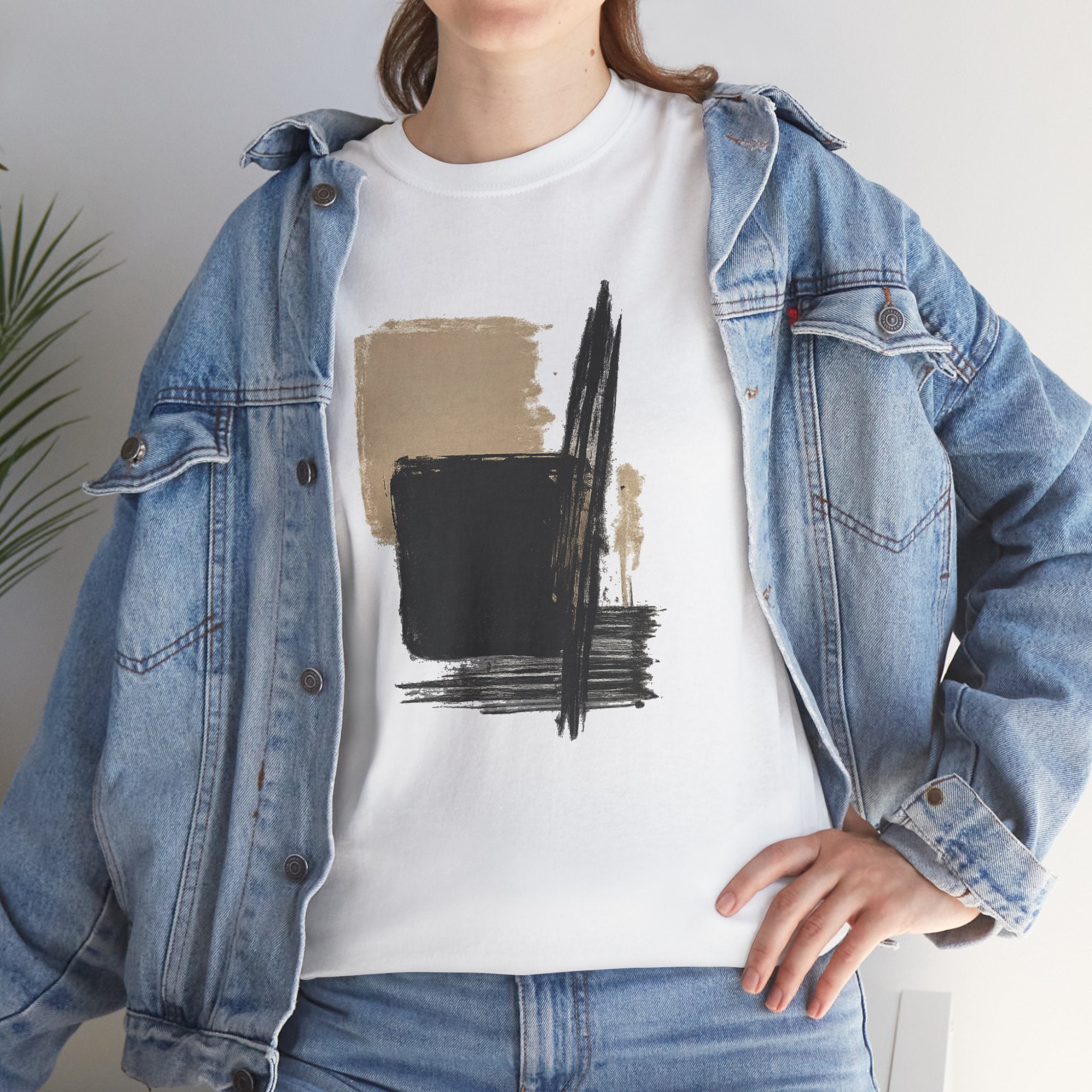 Abstract Brushstroke Tee — Minimal Neutral Art Graphic T-Shirt