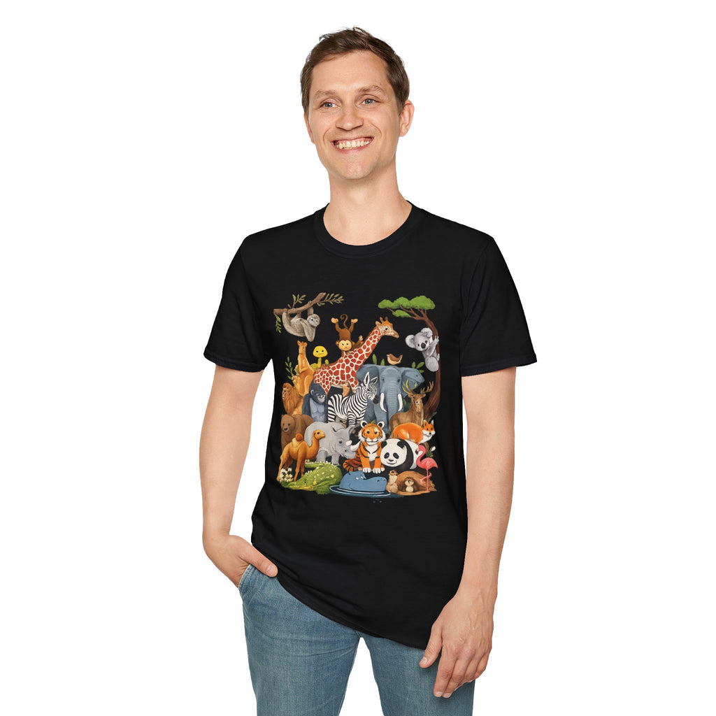 Safari Jungle Animals T-Shirt — Cute Giraffe, Zebra & Elephant Graphic Tee