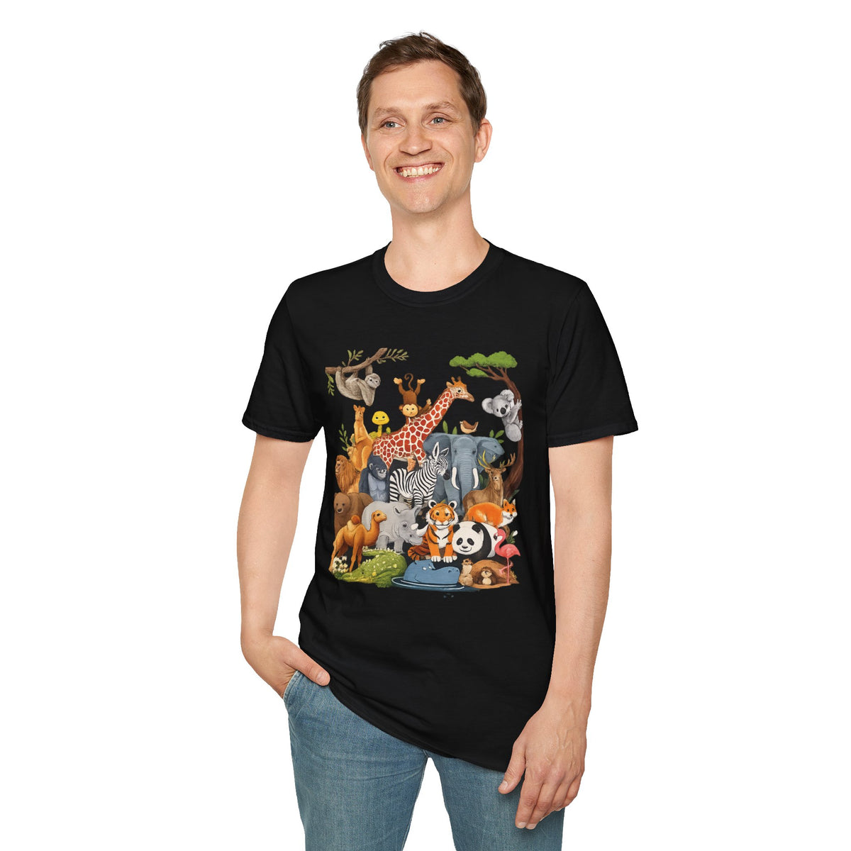 Safari Jungle Animals T-Shirt — Cute Giraffe, Zebra & Elephant Graphic Tee