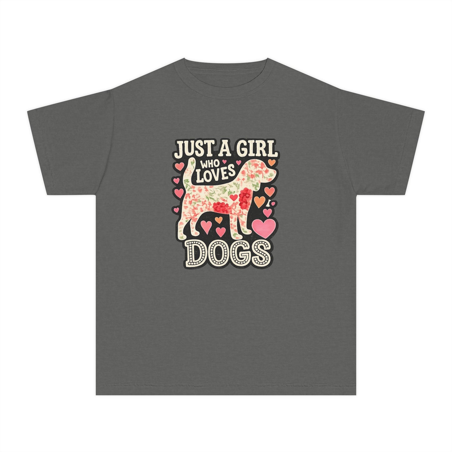 Youth Tee — "Just a Girl Who Loves Dogs" Cute Heart Dog Graphic