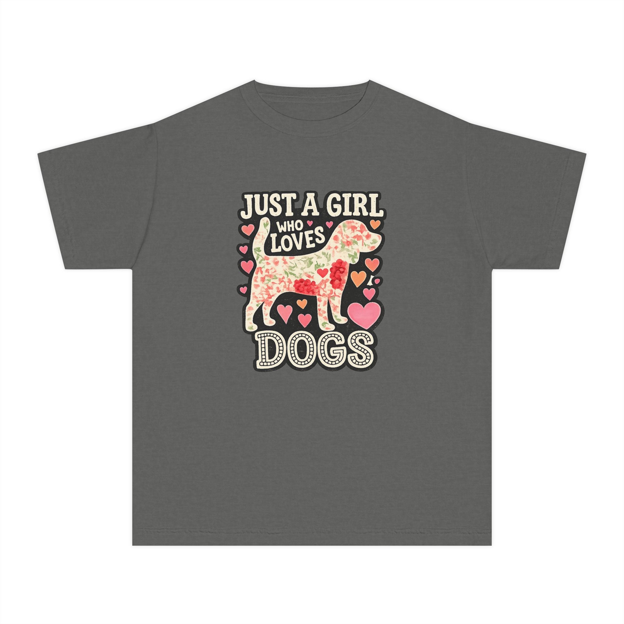 Youth Tee — "Just a Girl Who Loves Dogs" Cute Heart Dog Graphic