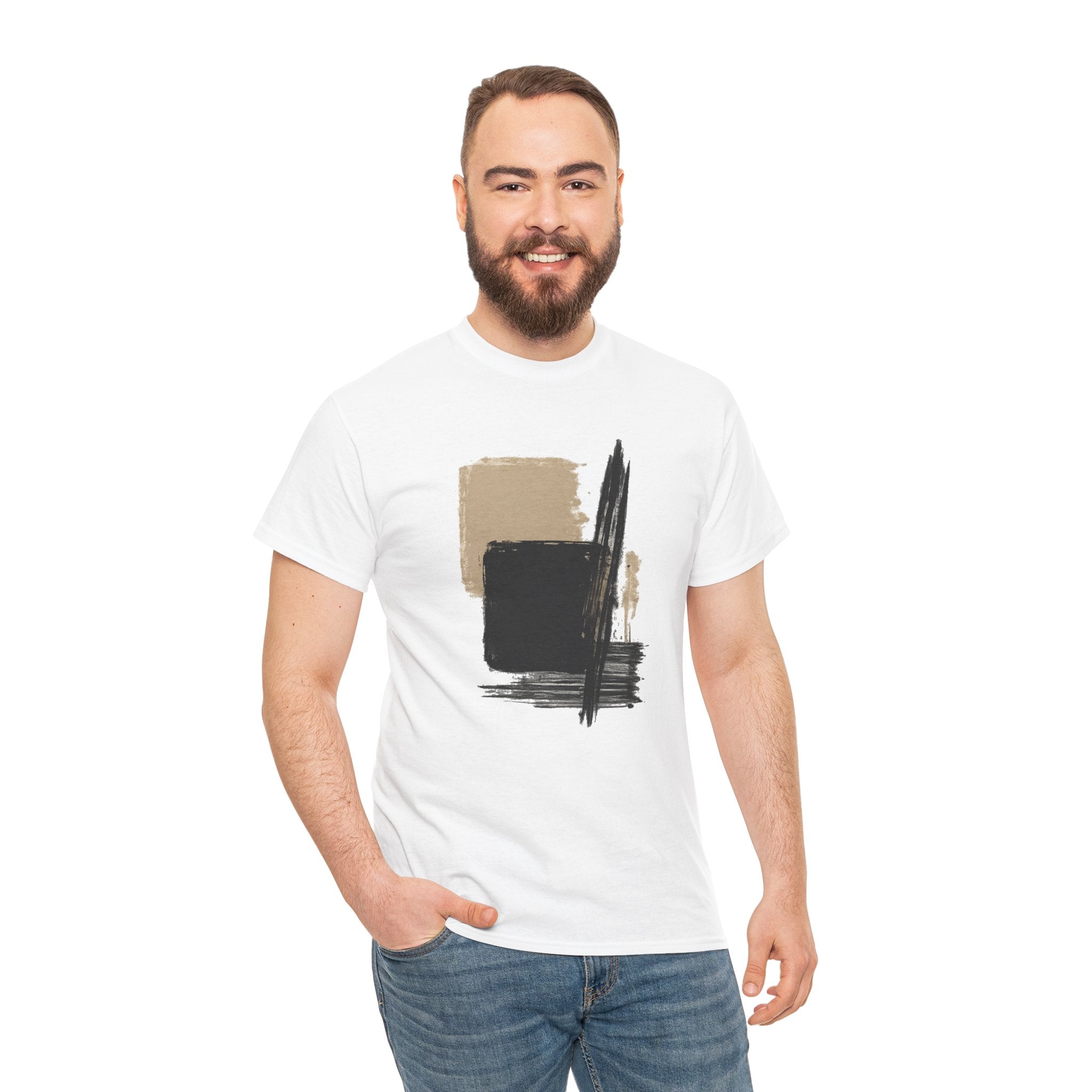 Abstract Brushstroke Tee — Minimal Neutral Art Graphic T-Shirt