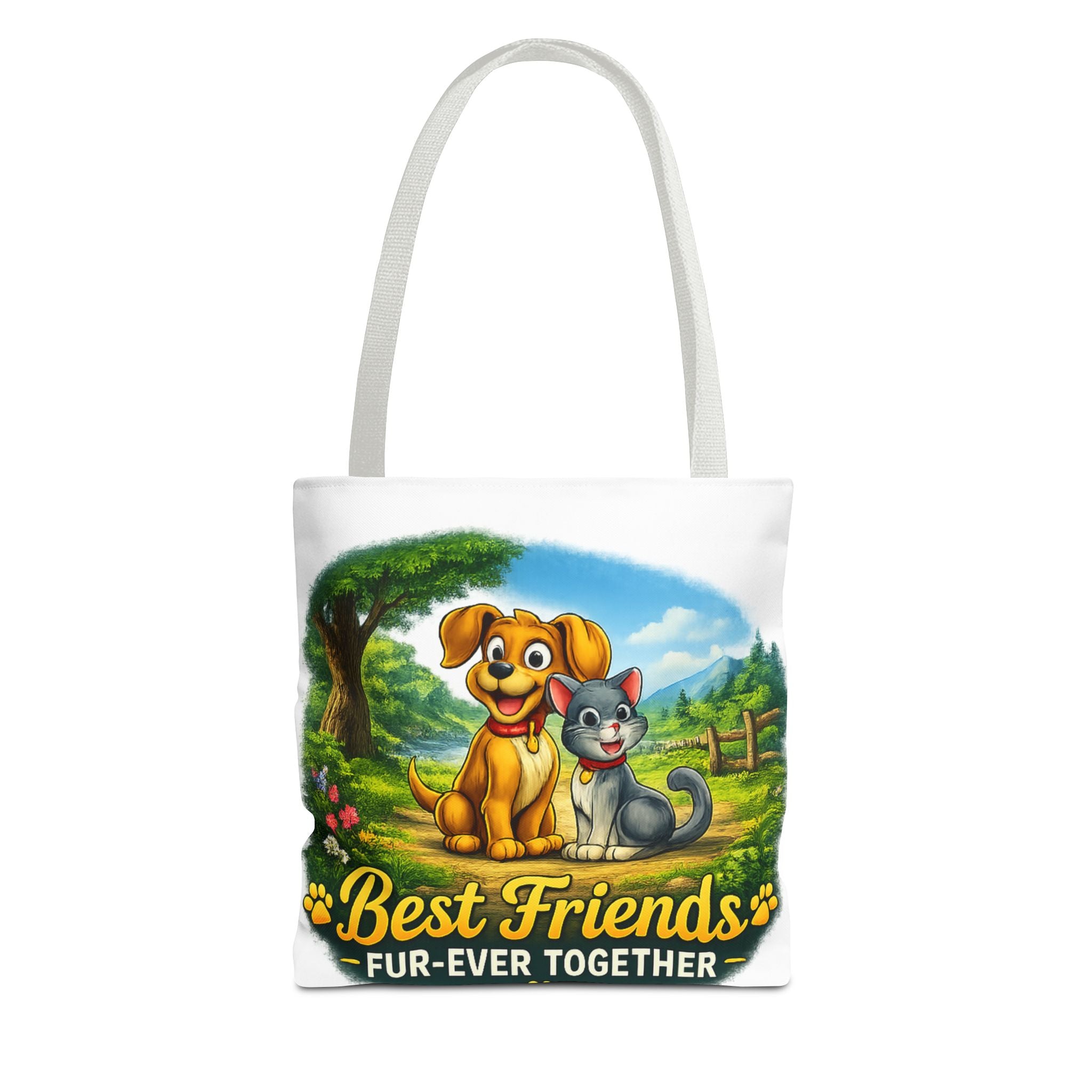 Tote Bag — "Best Friends Fur-Ever Together" Cute Dog & Cat Pet Lover Tote