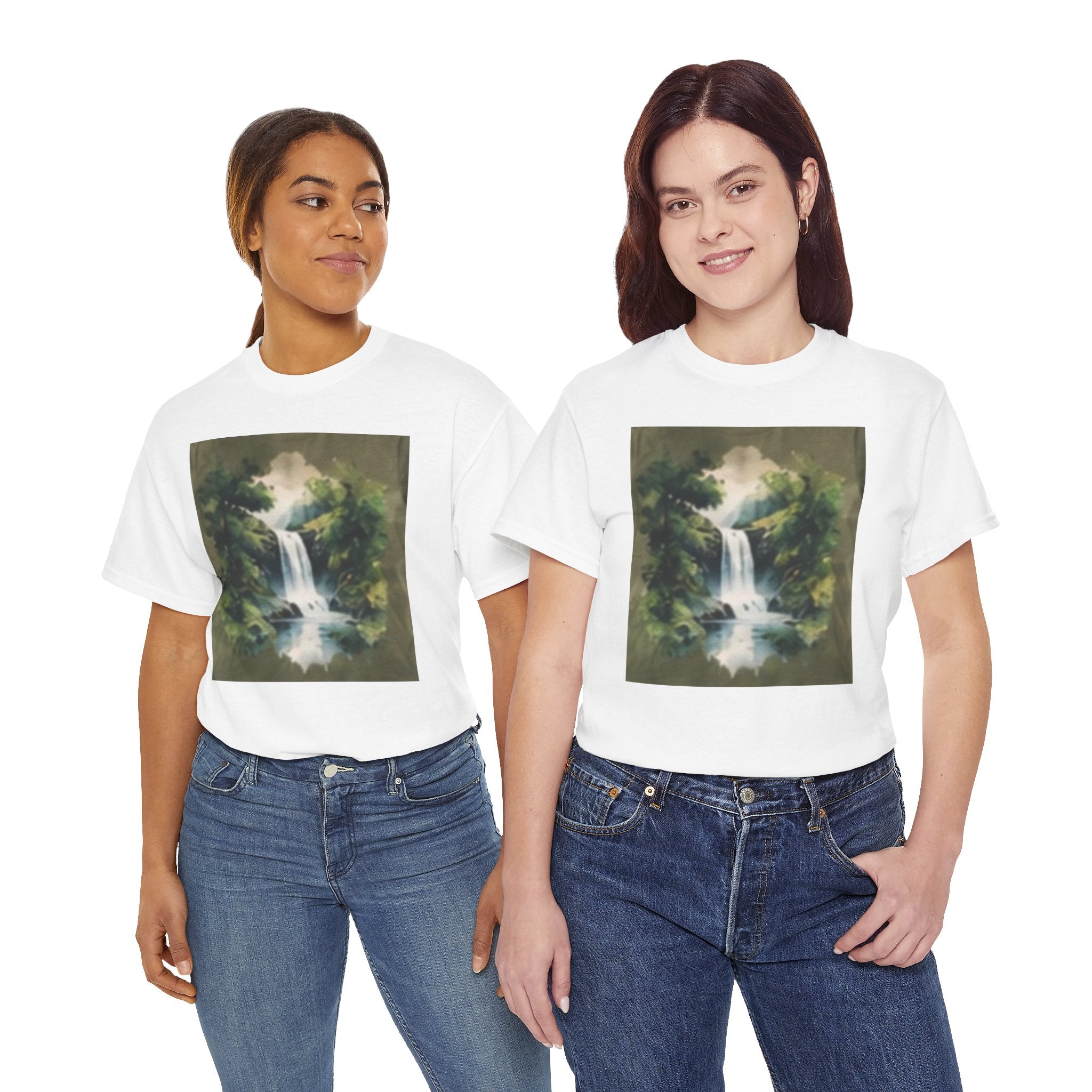 Waterfall Landscape T-Shirt — Vintage Forest Nature Tee